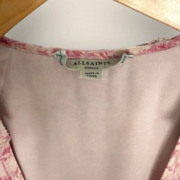 AllSaints Pink Floral Wrap Dress Size Small Ruffle Hem - Picture 4 of 7